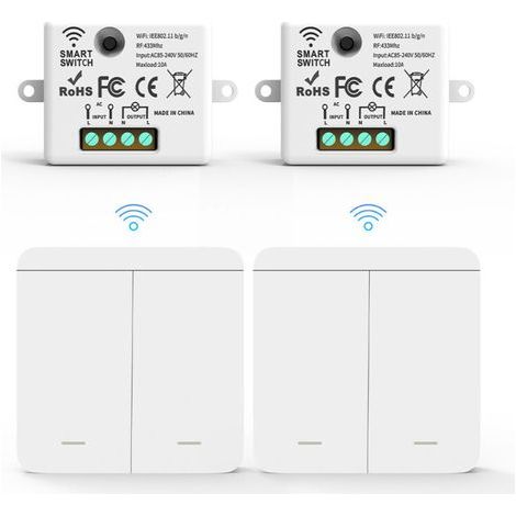 RF433 Wire Pack with 2 Receivers and 2 Wall Switches, Wireless Lighting Switches with Transmitter and Receiver Controller, 10A 240V (1/4)