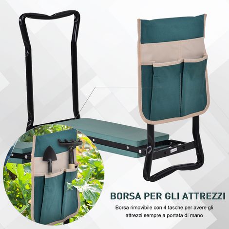 Pliant 2-en-1 banc de jardin, agenouilloir avec coussins en EVA et sac de rangement, couleur vert et noir (1/5)