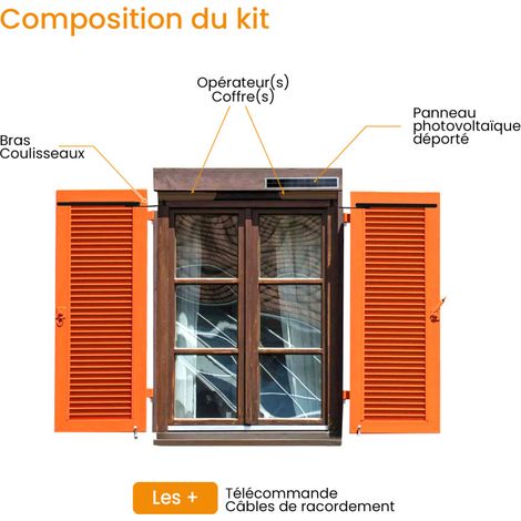Moteur solaire, 2 Vantaux, pour Volet Battant, Blanc ou Marron, Bubendorff, Kit Complet Marron (1/5)