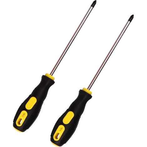 Lot de 2 tournevis cruciformes à manche de 6 pouces, avec poignée antidérapante et pointe magnétique, tournevis cruciforme PH2 de 6 mm (1/4)