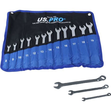 US PRO OFFSET SPANNER SET 12PC RING WRENCH COMBINATION METRIC 6-19MM 7592