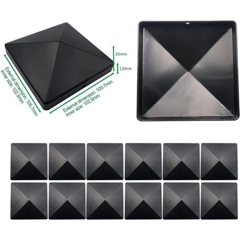 12pcs clôture poste bouchon noir ABS plastique pyramide bouchons 4 '' x4 '' w / clous protéger la clôture (1/5)