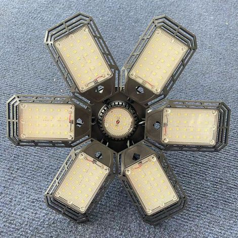 Weiße LED-Garagenleuchte mit 6 flexiblen Paneelen, Garagendeckenleuchte für Keller, E27 für Garage, Lagerhalle, Werkstatt, Keller