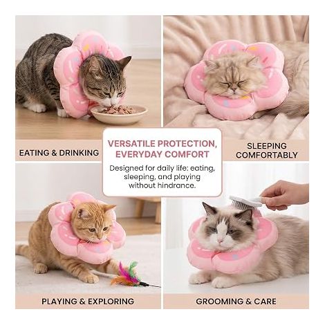 Collier anti-léchage chat Tissu en coton doux,confortable et effilé Soutien postopératoire pour prévenir les pressions Convient aux chats et aux petits chiens Motif floral (1/3)