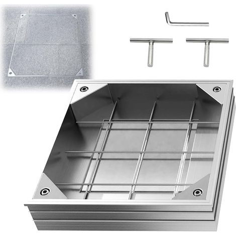 Couvercle de regard 300 x 300 mm en aluminium encastré, couvercle de regard intégré et cadre pour scènes intérieures et extérieures, hauteur 60 mm (1/5)