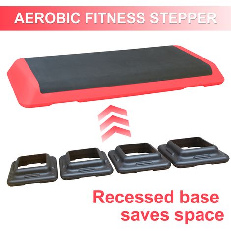 Step aerobico da 110 cm, altezza regolabile, con 4 rialzi, ideale per allenamento a casa, cardio e allenamento di forza (rosso) (1/5)
