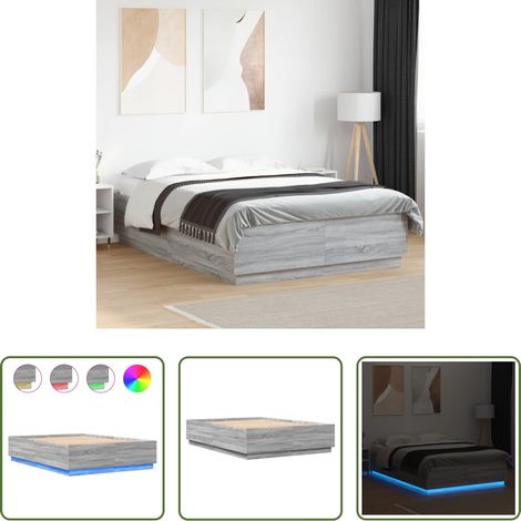 vidaXL Holzwerkstoff - Bettgestell mit LED Grau Sonoma 140x200 cm Holzwerkstoff (1/5)