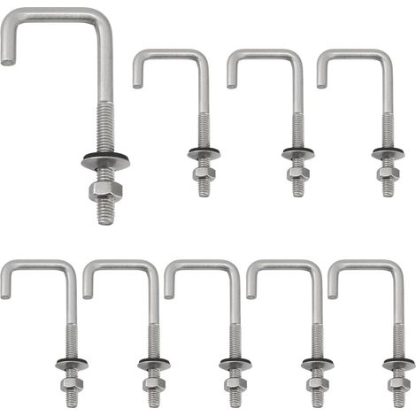 Lot de 10 boulons d'ancrage de toiture en acier inoxydable 304 à longue tige avec écrou hexagonal et rondelle (M6 x 50 x 100 mm, lot de 10) (1/5)