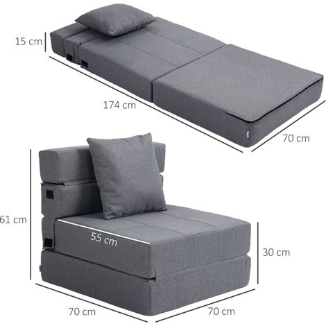 Fauteuil-lit 2-en-1 pliable, charge max 100 kg, canapé convertible avec fonction sommeil, chaise relaxante, lit d'appoint, gris foncé (1/5)