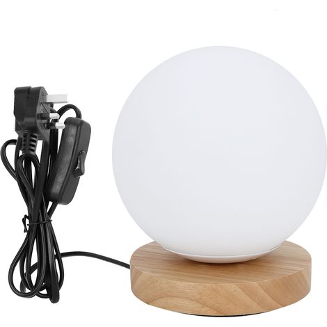 Lampe de chevet E27 Base en bois naturel Abat-jour en verre rond Design polygonal moderne pour chambre salon bureau (1/5)