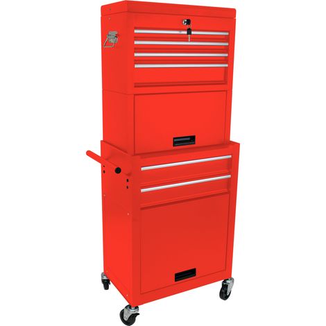 Armoire à outils rouge à 6 tiroirs avec verrouillage et 4 roulettes universelles pour atelier et garage (1/5)
