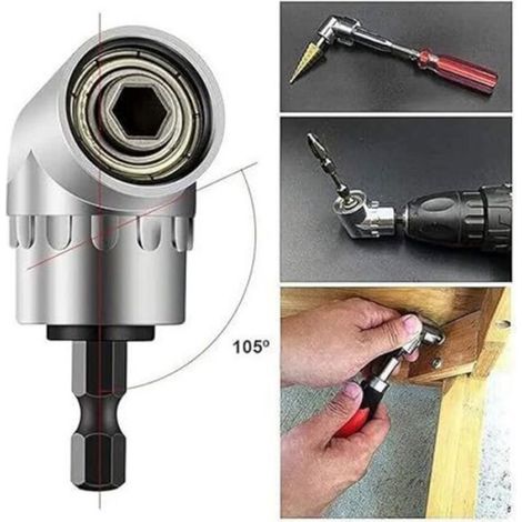 Adaptateur perçage angle droit - 1 pièce, 105° 1/4 pouce silver - Tige hexagonale, porte-mèche Cuneary (1/5)