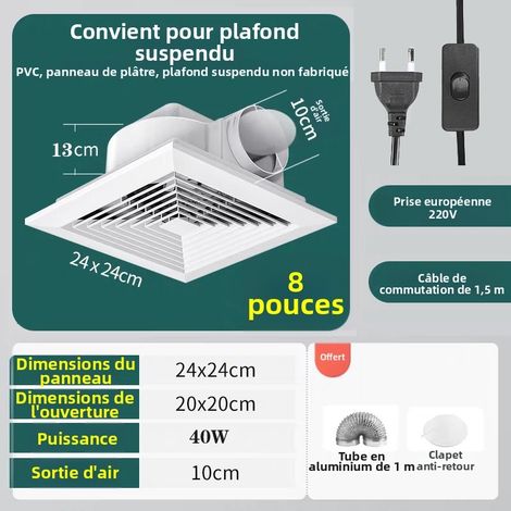 Ventilateur Extracteur d'air 100mm, VMC , Débit D'Air Puissant DC Facile Installer Salle de Bain Lavoir Garage, 8 pouces (1/4)