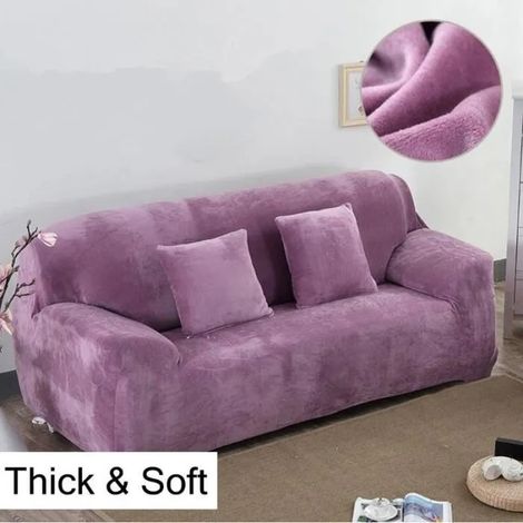 Housse de Canapé Velours 3 Places 190-230cm Élastique Spandex Revêtement de Canapé Épais Violet (1/3)