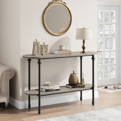 Meuble d'Entrée Étroit pour Entrée ou Couloir, Table Console, avec étagère inférieure, 110x30x74cm, Bois et métal, Gris (1/5)