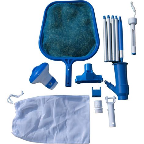 Kit Accessoires Entretien Piscine Hors Sol Doseur+Epuisette+Brosse+Aspi Vac+Thermomètre