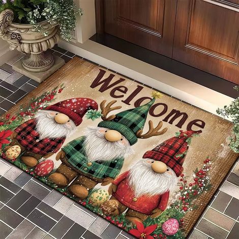 Paillasson de Noël antidérapant 60 x 90 cm, motif sapin de Noël, pour intérieur et extérieur, décoration de salle de bain ou de porche