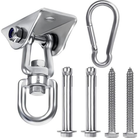 Robust ceiling hook for hanging (1 piece) - 360° rotating ceiling hook made of stainless steel with screws - 400 kg load capacity for hammocks, swings and punching bags