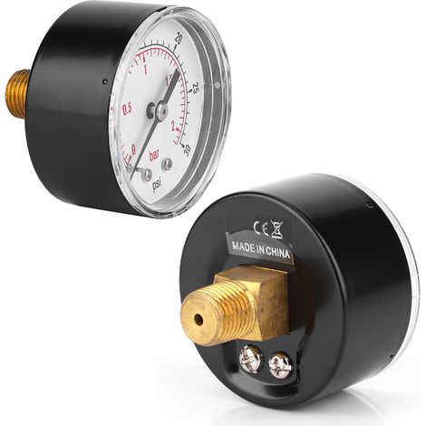 Manometer mit 50-mm-Zifferblatt, 1/4-BSPT-Gewinde und rückseitigem Anschluss für Luft, Wasser, Öl und Gas (0–30 PSI 0–2 Bar) (1/5)