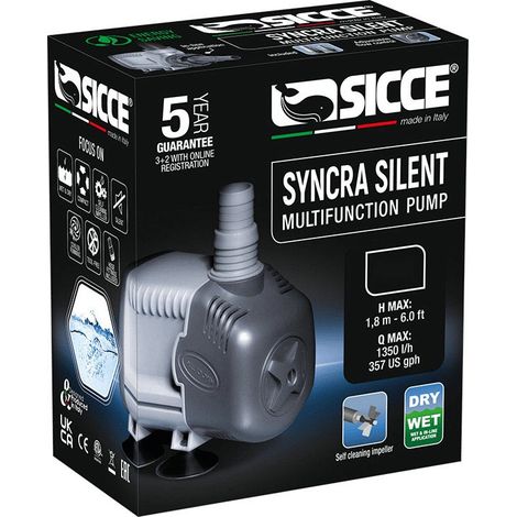 Sicce Syncra Silent Pompa con Portata Regolabile per Utilizzo Dentro/Fuori dall'acqua - Modello: 0.5