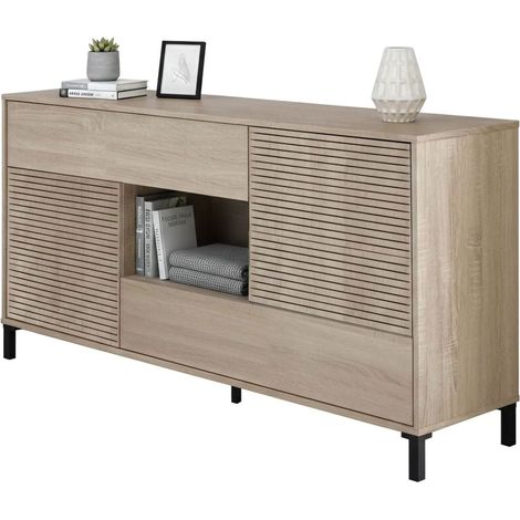 Credenza Abib, Buffet da soggiorno, Mobile porta TV, Madia con piedini per salotto, Armadio moderno a 2 ante, 151x41h80 cm, Rovere