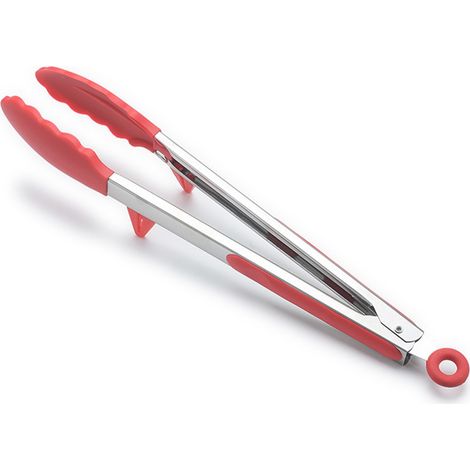 Pince alimentaire antidérapante en silicone inodore avec support pour barbecue cuisine 23 cm rouge (1/5)