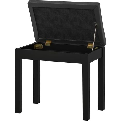 Banc de piano avec rangement en similicuir noir, pieds en bois, 55 x 34 x 50 cm (1/5)