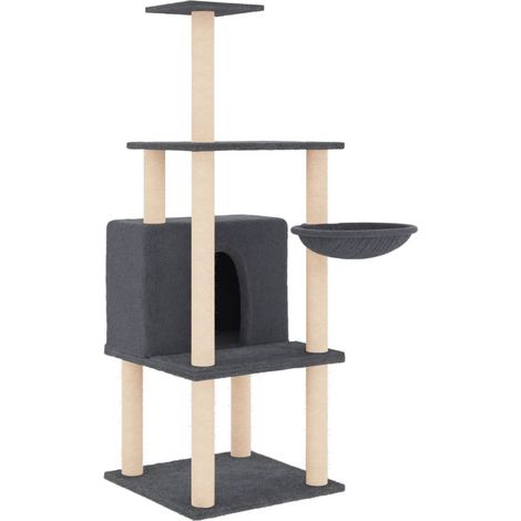 Tiragraffi per gatti mobile torre da arrampicata giocattolo tiragraffi piattaforma da arrampicata con tiragraffi in sisal scuro 132 cm grigio 020022655