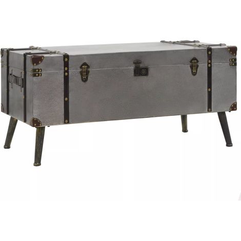 Vidaxl – Table basse fixe en MDF et aluminium 102x51x47,5 cm – Design vintage avec compartiments de rangement – Idéale pour salon (1/5)