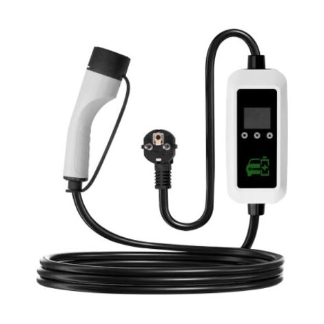 Chargeur Portable EV Type 2 Européen pour Voiture Électrique (7kW)  Écran LED 1.8 Pouces, KINZON Courant Réglable 8A-16A, Protection IP66/IP55, Câble 5m, Prise Européenne, Puissance 3.5kW, Matériau PC