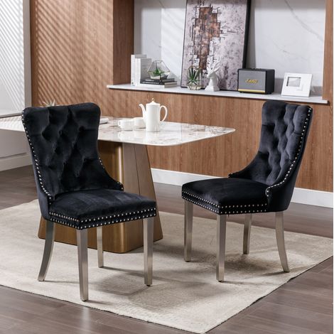 MEUBLIV Esszimmerstuhl Schwarz 62x50x95 cm – hohe Rückenlehne, 2er-Set (1/5)