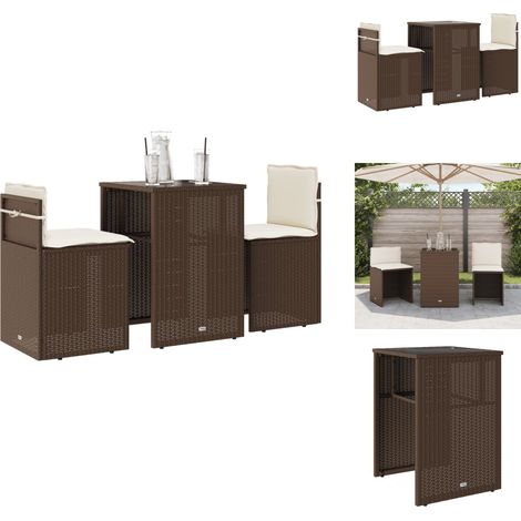 3-tlg. Bistro-Set mit Kissen Braun Poly Rattan - Gartentisch - Outdoor Möbel - Gartenmöbel - Bistro Set - Esstisch (1/5)