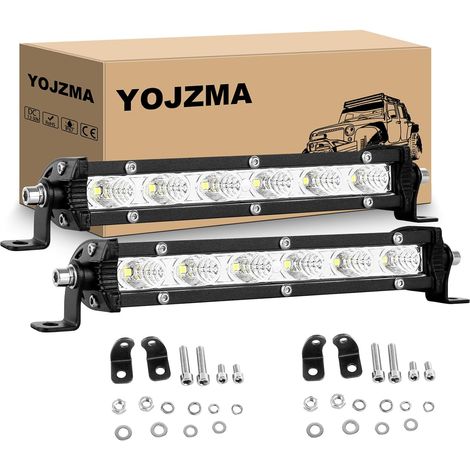 2Pcs 7 Pouces 30W Barre Lumineuse à LED, Flood Mince Lumière Travail  3000LM, rangée simple, 12V/24V, Blanc 6000K, IP67 étanche, pour conduite tout-terrain, 4x4, Véhicules, camion, SUV, ATV, UTV (1/5)