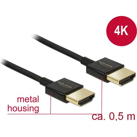 Delock cable hdmi de alta velocidad con ethernet - hdmi-a macho  hdmi-a macho 3d 4kÂ 0,5 mÂ fino premium