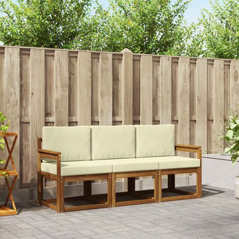 Outdoor-Sofagarnitur mit Kissen 3 pcs Natur und Creme (1/5)