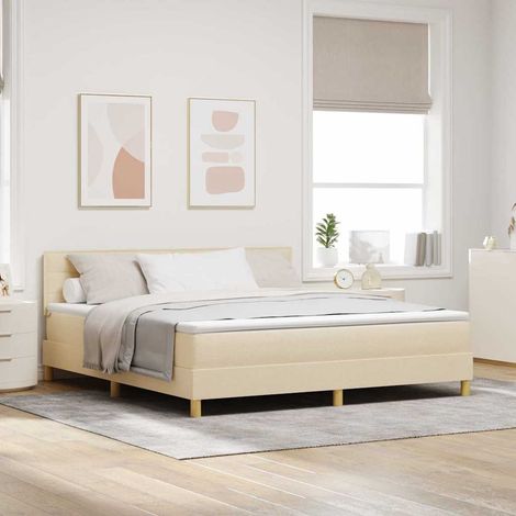 LED Boxspringbett mit LED-Lichtleisten Creme 180 x 200 cm Stoff