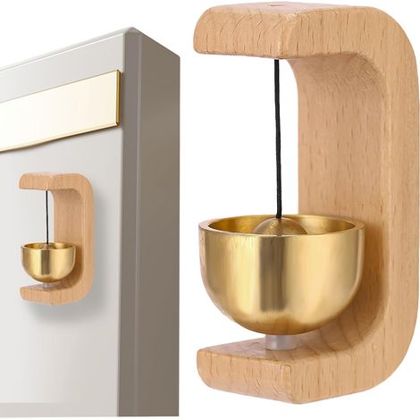 Sonnette de porte d'entrée en bois, sonnette de porte en laiton, sonnette décorative légère en laiton.