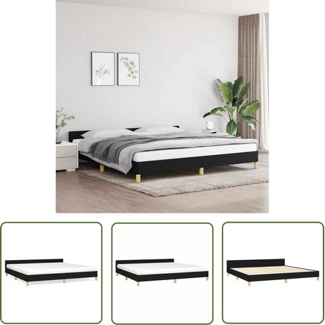 The Living Store Cadre de lit sans matelas noir 200x200 cm tissu - Cadre De Lit - Lit Double - Literie - Meuble Chambre - Têtière De Lit (1/5)