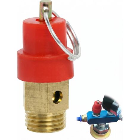 Soupape de Sécurité pour Compresseur d'Air G1/4 Filetage Mâle 115 PSI, Régulateur de Pression avec Capuchon Rouge, Accessoires de Compresseur d'Air, Valve de Décharge Pneumatique - 1 Pièce (1/5)