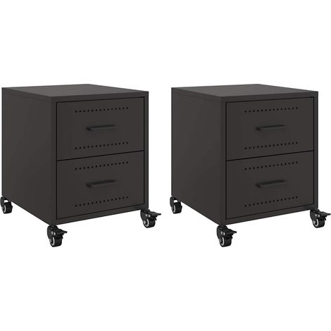 Juego de 2 mesitas de noche con ruedas y dos cajones 36 x 39 x 43,5 cm acero negro DEC035480