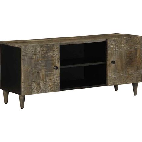 Mueble de TV con gran espacio de almacenaje para salón 105 x 33,5 x 46 cm en madera de mango gris claro 020057745