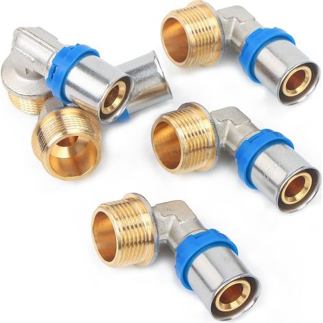 Lot de 5 raccords à sertir avec coude 90° avec filetage extérieur 3/4" pour tuyau composite de 20 mm, tube composite multicouche (1/4)