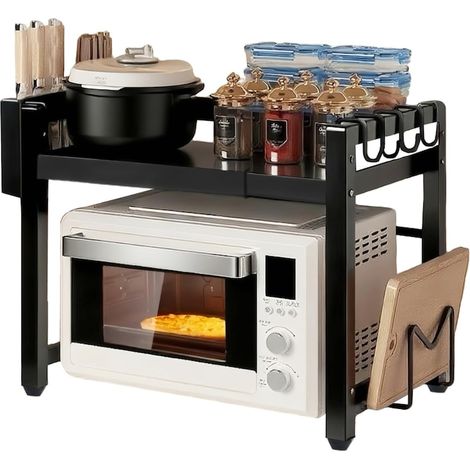Étagère métallique pour four à micro-ondes, 6 crochets, réglable et extensible, idéale pour la cuisine, la maison ou le balcon. Étagère ajustable avec porte-couteaux et porte-hachoir. Installation fac (1/5)