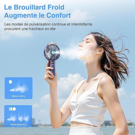Ventilateur Brumisateur Portable - 4000mAh Mini Ventilateurs à main Rechargeable USB,5 Vitesses,Petit Ventilateur Bureau avec Base,Affichage LED,Fan Sans Fil,pour Études,Travail,Camping,Voyages