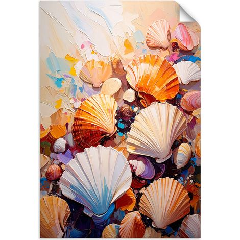 Selbstklebendes Poster – Wandsticker Bunte Muscheln am Strand 60x90 cm