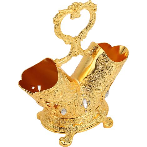 Porte-couverts vintage en métal doré, rangement de luxe pour couverts, décoration de table style ancien européen. (1/5)