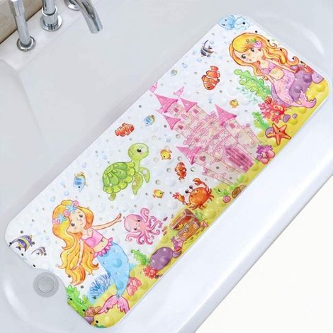 Tapis de Bain Antidérapant 100x40cm, Tapis de Baignoire Anti Glisse a, Tapis de Douche avec de Dessin animé d'animaux Marins pour Enfants et Bébé