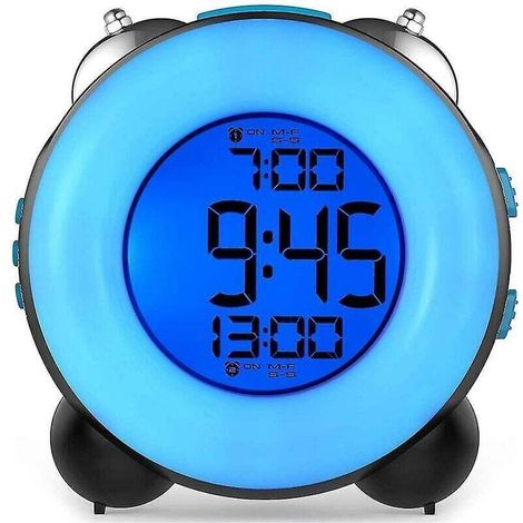 Réveil sonore pour gros dormeurs avec alarme optionnelle, double réglage d'alarme et fonction snooze (entièrement bleu) (1/4)