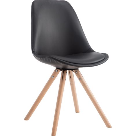 Silla de cocina/comedor escandinava con asiento de PVC negro y 4 patas redondas de madera 100008805 (1/5)
