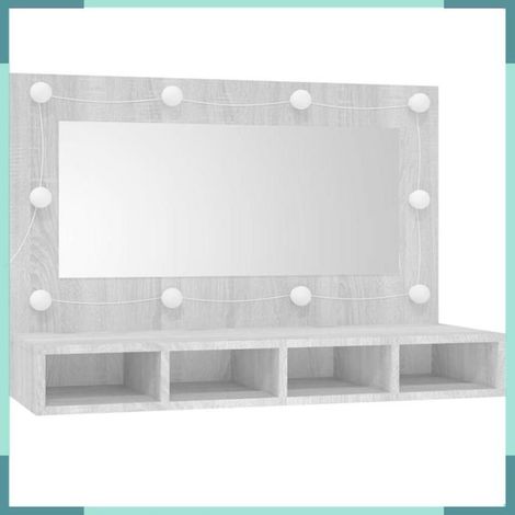 820458 Armoire à miroir avec LED Sonoma gris 90x31,5x62 cm (1/5)